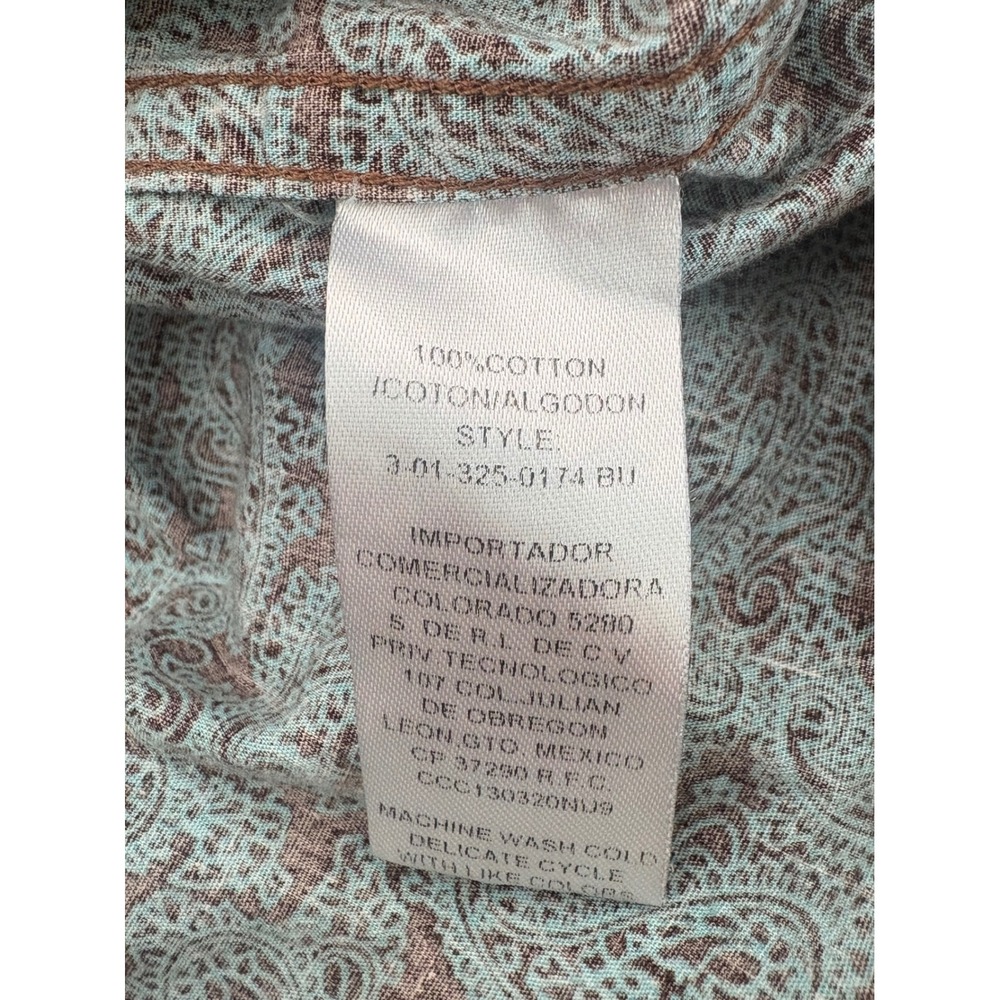 Roper Wear The West Mens 2XL Paisley Western Shirt Brown Turquoise Cotton - Picture 9 of 10